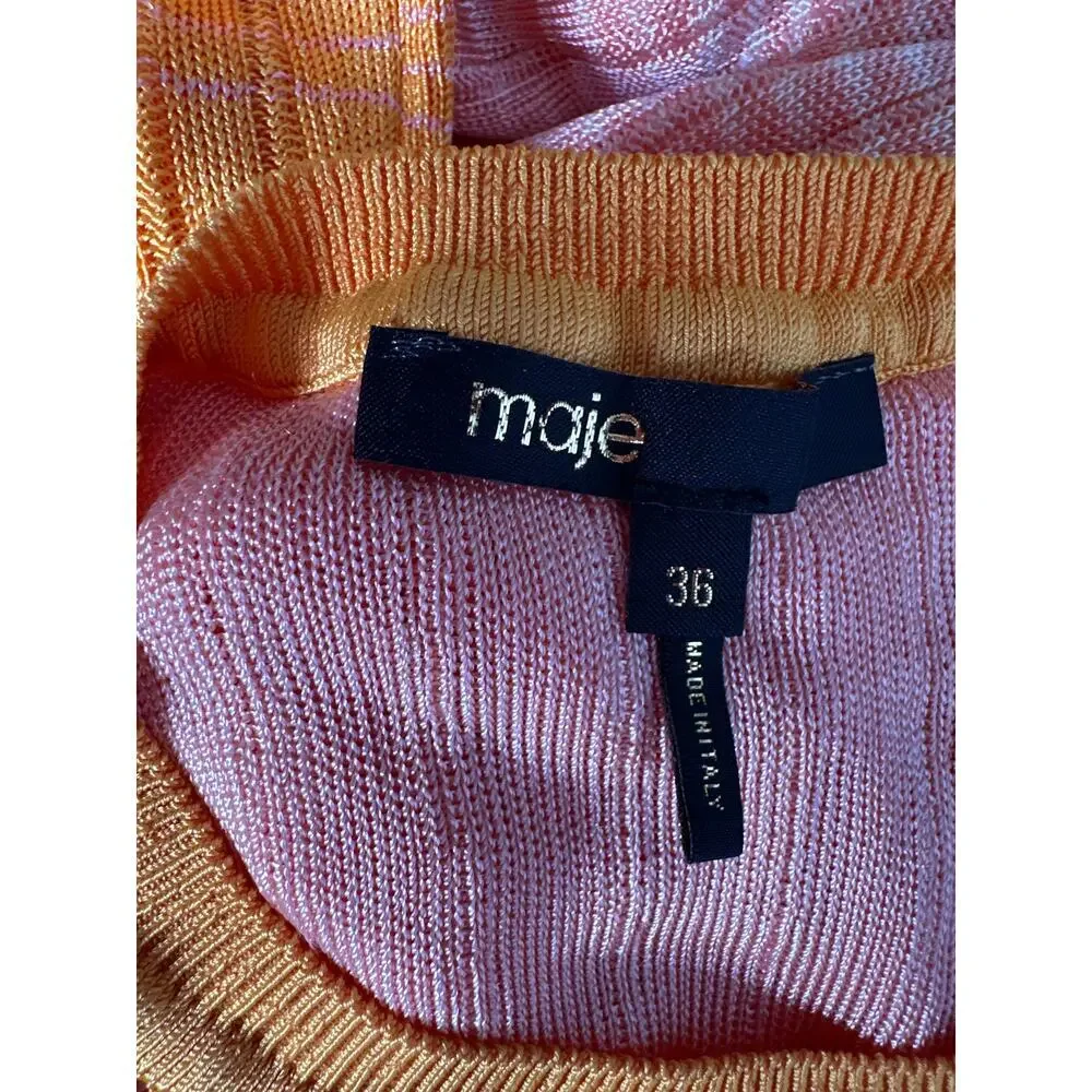 Maje Tie Dye Maxi Dress Rib Knit Sleeveless Tank Sweater Orange Ombre 36 - Picture 6 of 11